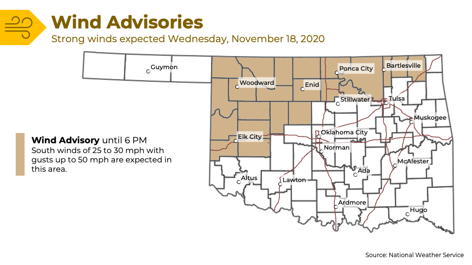 Wind Advisories - Oklahoma - November 18, 2020