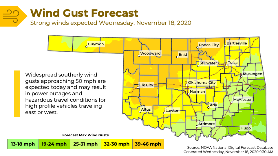 Wind Gusts - Oklahoma - November 18, 2020 