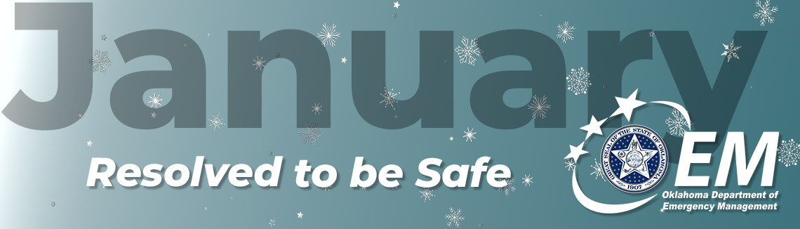 January Resolve to be Safe. Snowflakes falling. Logo, OEM.