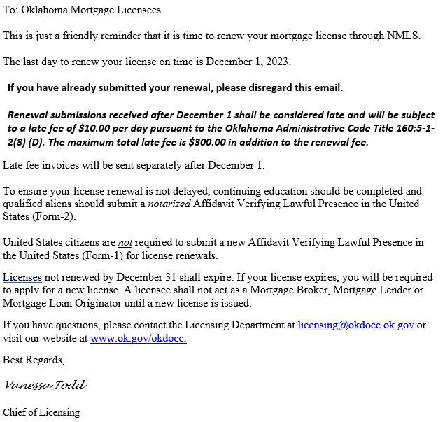 2024 DOCC License Renewal Reminder