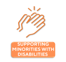 Logo, Supporting Minorities with Disabilities Coalition, words below image of clapping hands