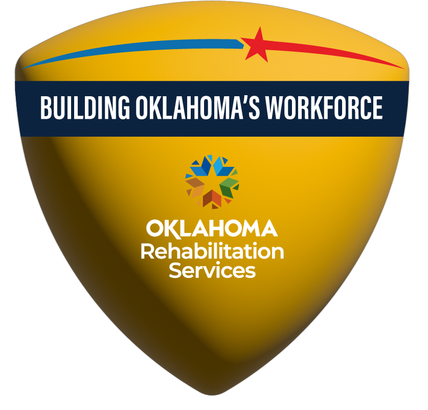 Gold shield with DRS logo and words "Building Oklahoma's Workforce."