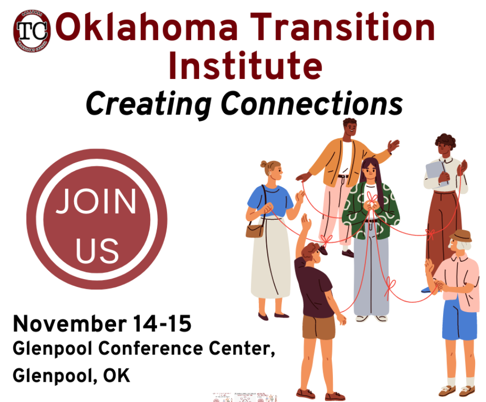 logo, Oklahoma Transtion Institute Creating Connections, many people standing together holding a piece of string