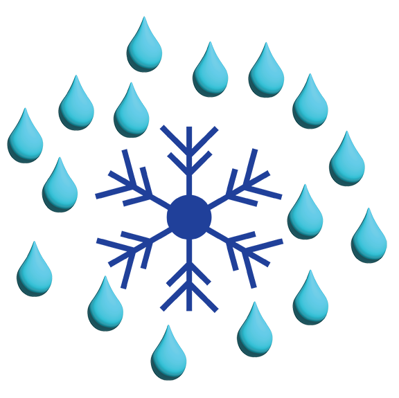 Snowflake and rain drops.