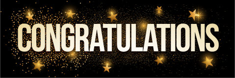 The word congratulations on a black background.