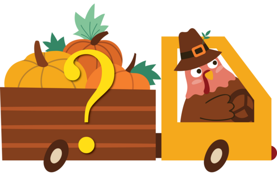 Turkey driving a truck carrying food and a question mark.