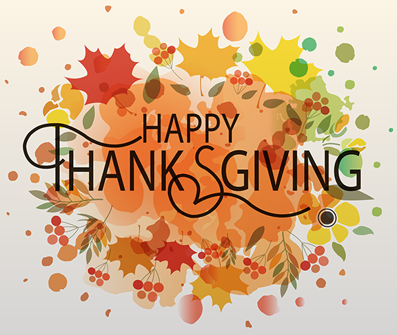 Happy Thanksgiving with fall leaves.