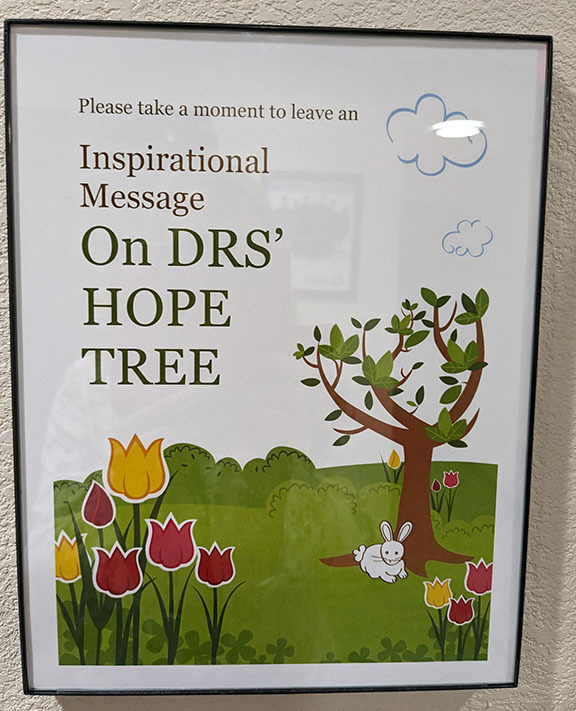 Sign telling people to leave a message on hope tree.