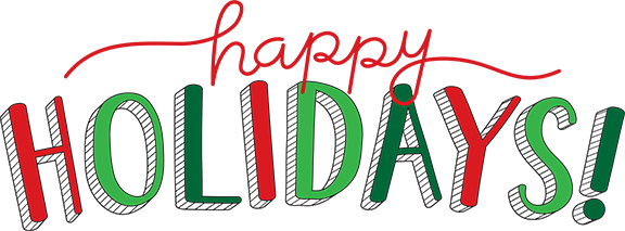Happy holidays written in festive script.