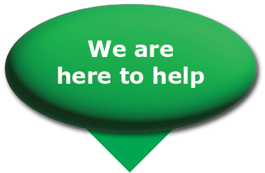 Button with words "We are here to help."