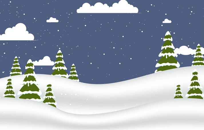 Snow covered hills with evergreen trees