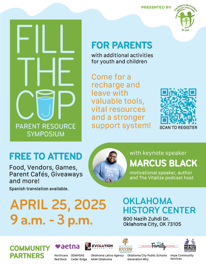Flyer, Fill the Cup Parent Resource Symposium, details in paragraph below