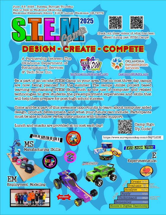 logo, Tech-Now STEM Camp, details in paragraph below