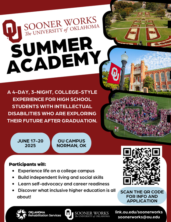 Flyer, OU Sooner Works Summer Academy, details in paragraph below