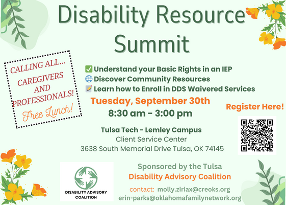 flyer, Disability Resource Summit, details in paragraph below