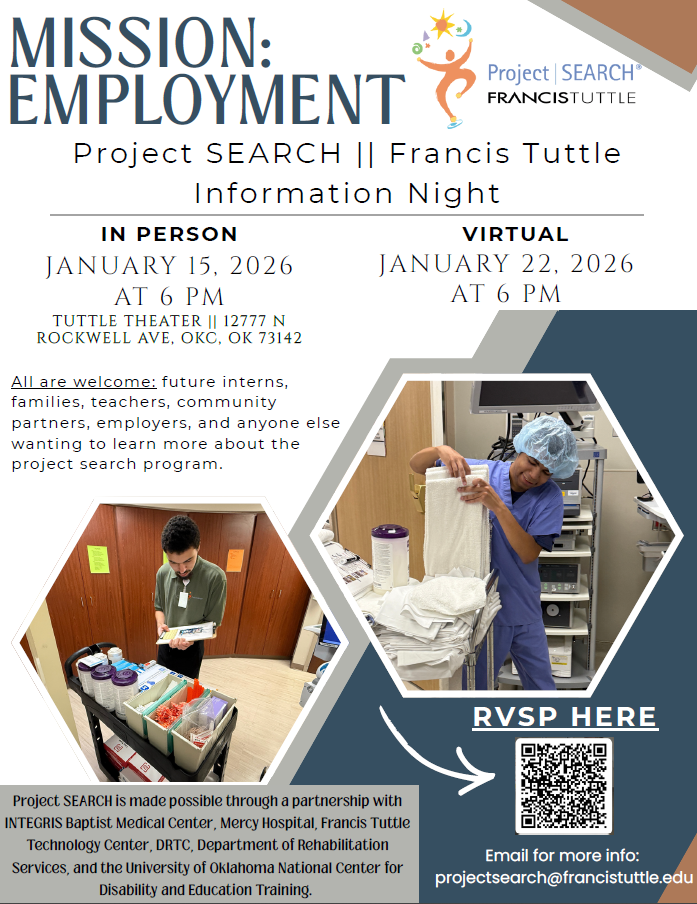 flyer, Project SEARCH Francis Tuttle Information Nights, details in paragraph below