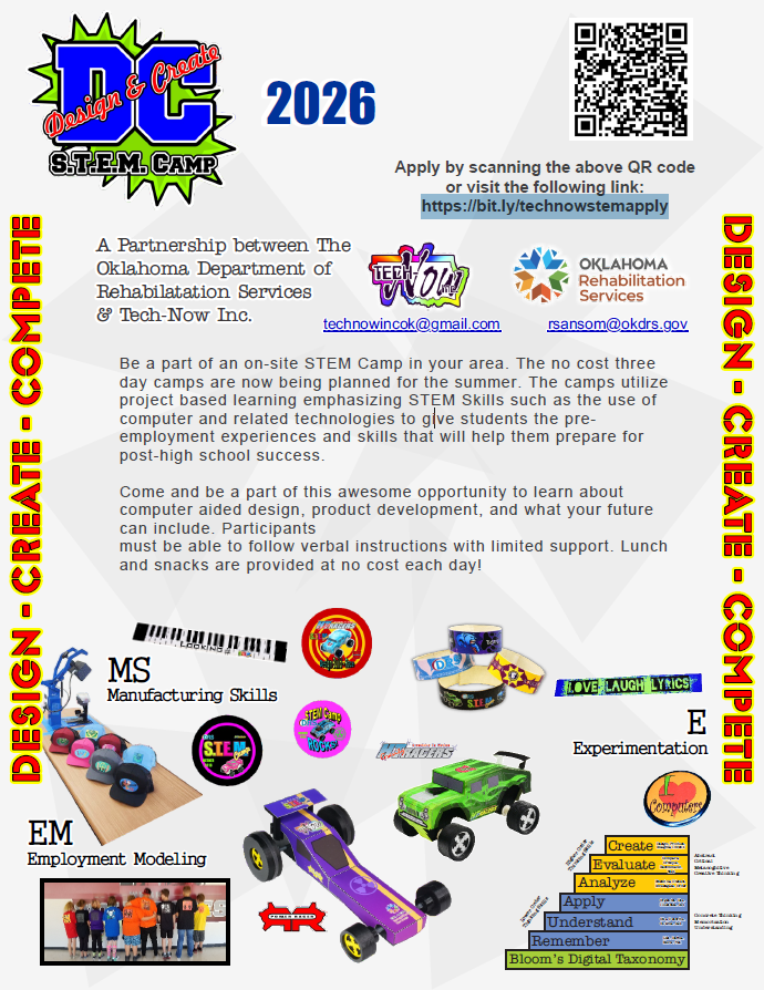 2026 Tech-now DC STEM Camp flyer, details in paragraph below