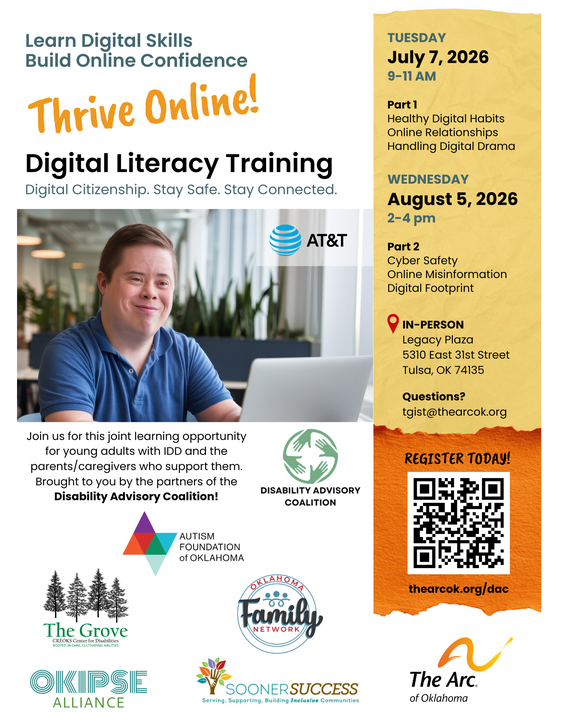 flyer, Thrive Online! Digital Literacy Training details in paragraph below