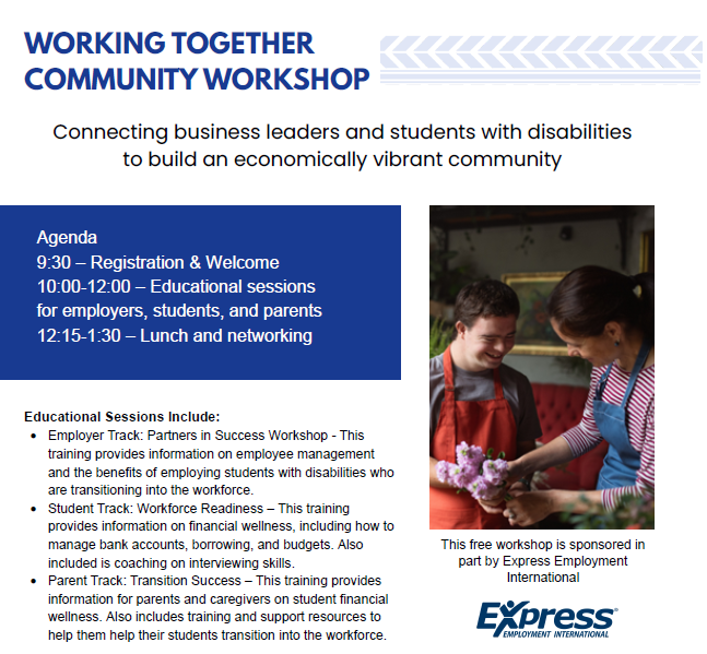 flyer, Working Together Community Workshop, details in paragraph below