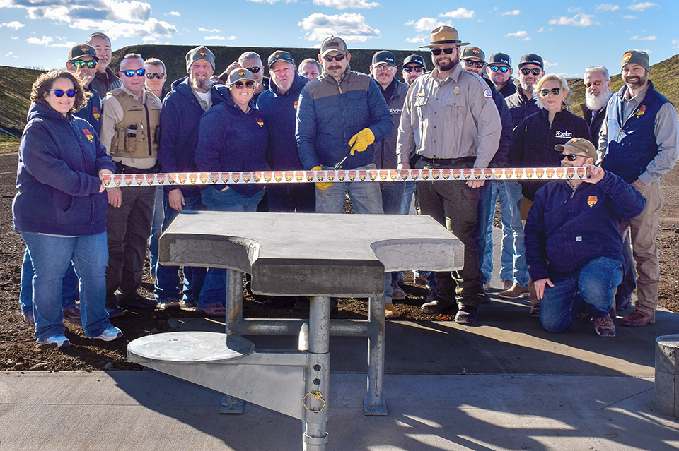 State Rep. Judd Strom prepares to cut the ribbon to open the new shooting range at Copan Wildlife Management Area. (Photo by Heather Del Moral/ODWC)