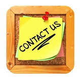 Illustration of yellow sticky note pinned to a bulletin board that reads, "Contact us."