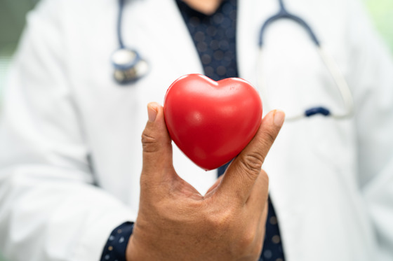 Photo of doctor holding a small red heart