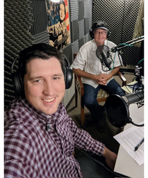 Trait Thompson and Bob Blackburn recording another episode of A Very OK Podcast