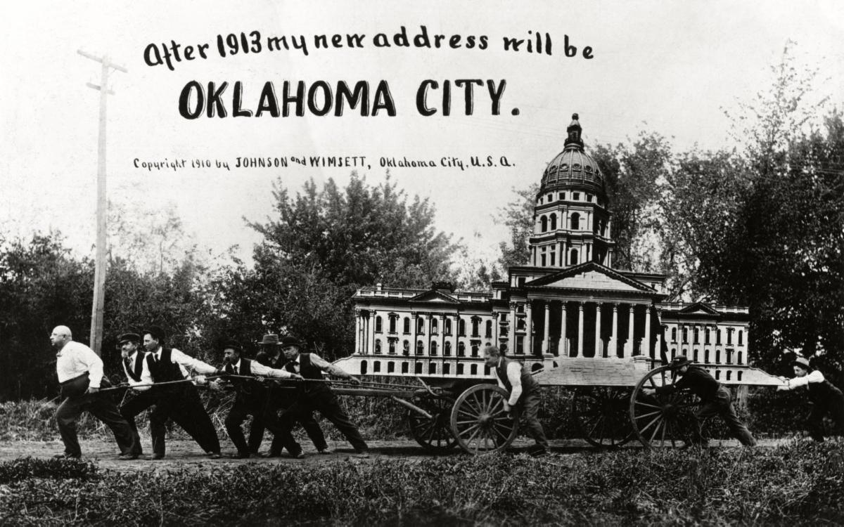 postcard image Oklahoma Capitol Building moving to OKC