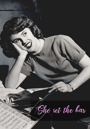 Wanda Jackson looks up from reading sheet music, the caption reads "She set the bar"