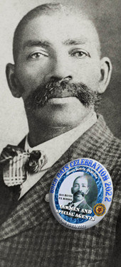 Historic image of Bass Reeves, lawman with 89er days button on his lapel