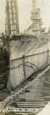 USS Oklahoma in dry dock