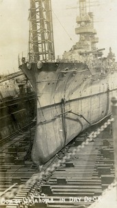 USS Oklahoma in dry dock