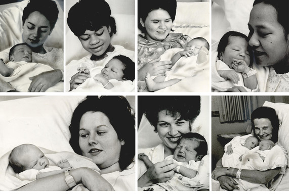 7 photos of women holding their babies from 1968 hospital photos