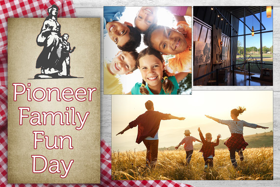 Pioneer Family Fun day collage of photos of families and children doing activities