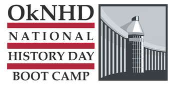 A logo depicting the Oklahoma History Center with the word OkNHD National History Day Boot Camp