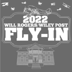 Will Rogers 2022 Fly-In T shirt graphic with images of bi-planes and a drawing of the Will Rogers Birthplace Ranch