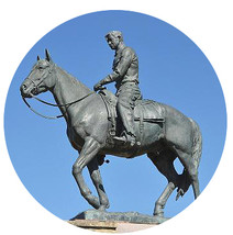 Will Rogers Memorial Museum statue of Will Rogers on horseback overlooking the town of Claremore