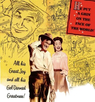 A movie poster of the 1952 feature film "The Story of Will Rogers"