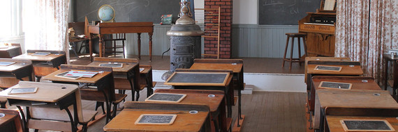 Schooldesks at the Gant one-room schoolhouse in Kingfisher