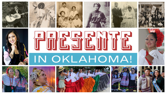 A collage of Hispanic Americans in Oklahoma with the words Presente in Oklahoma in the center of the photos.