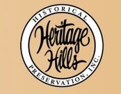 Heritage Hills neighborhood logo with script writing and an encircling text which reads Historical Preservation, Inc.