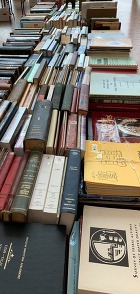 A photograph of hundreds of books on sale at the Oklahoma History Center