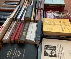 A photograph of hundreds of books on sale at the Oklahoma History Center