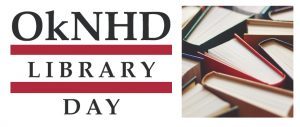 A logo with a grouping of books and the words OkNHD Library Day