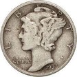 A 1937 US dime front side of the coin with the depiction of the winged-cap Liberty 