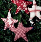 Fabric stars hanging on a Christmas tree