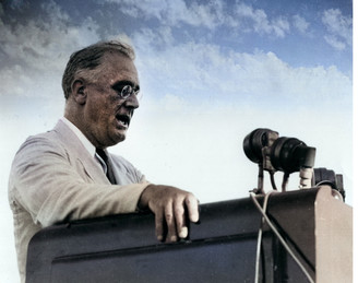 Franklin D. Roosevelt gives a speech at the Oklahoma City Fairgrounds in the 1930s
