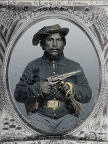 A tintype photo of Zeke Proctor, 1st Sgt. of the 2nd Indian Home Guards, who fought in the battle of Honey Springs