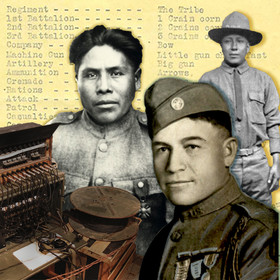 WW I Choctaw Code Talkers, (from front to back), Otis Leader, Joseph Oklahombi, and Tobias William Frazier.
