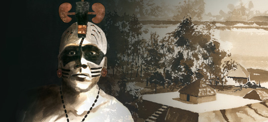 Spiro Mounds banner with an artist's mural